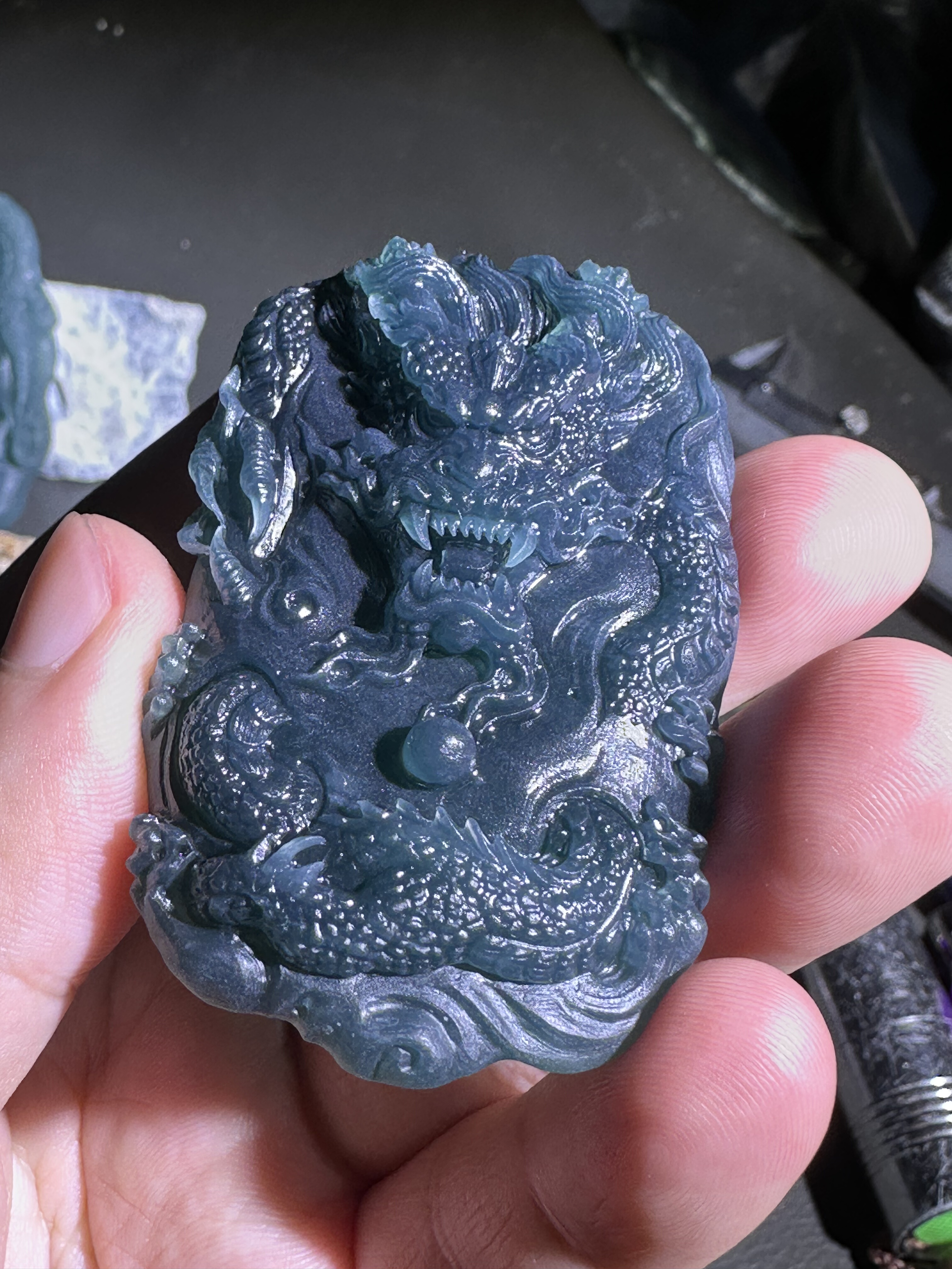 危地马拉翡翠精品冰种无棉无裂龙牌63×40×13毫米尺寸冰种蓝水