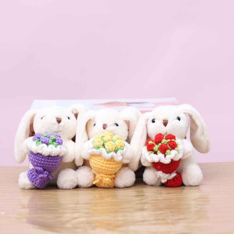 玫瑰花小兔子挂件毛绒玩具公仔长耳兔包包挂饰女朋友礼物钥匙扣