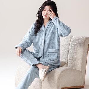 法兰绒睡衣女秋冬季珊瑚绒加厚保暖2024新款冬天可外穿家居服套装