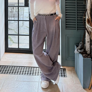 直筒高腰长裤 BS26新款 薰衣草紫色灯芯绒阔腿裤 法式 1H25VEDW 秋季