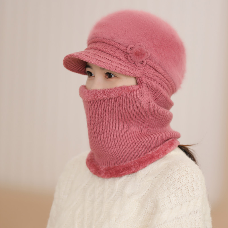 中老年人兔毛针织围脖一体鸭舌