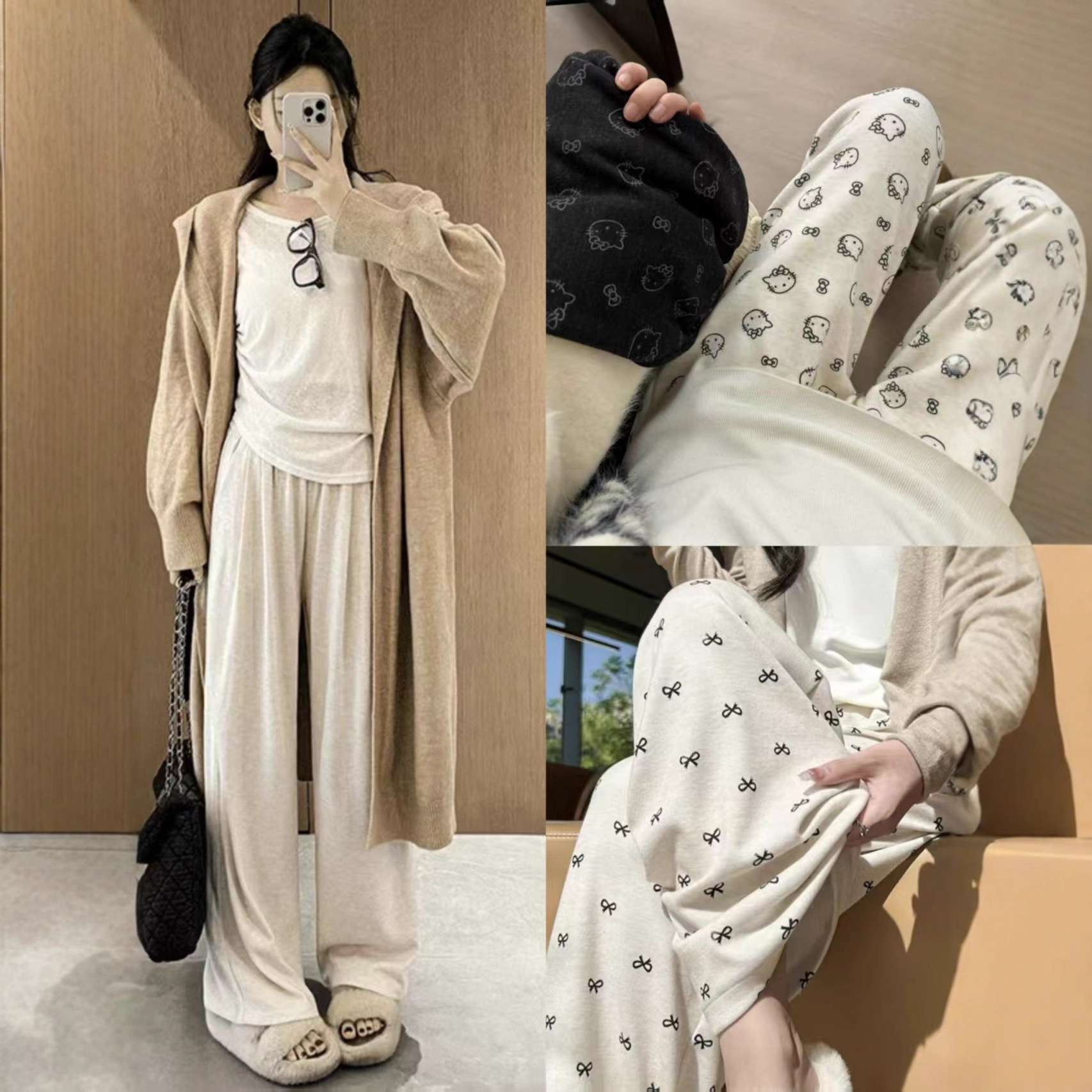 蝴蝶结设计糯米裤女秋款阔腿休闲