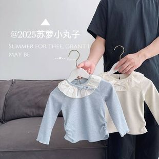 2025秋0 上衣内搭 3岁女童小童宝宝洋气甜美蝴蝶结翻领长袖 打底衫