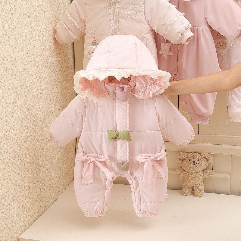 冬款甜心哈尼加厚外出服宝宝保暖连体衣婴幼儿夹棉哈衣爬服儿童