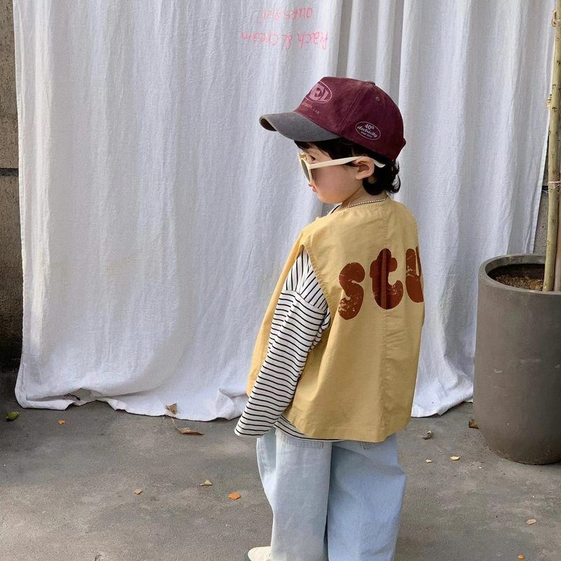 春款童装男女中小童韩版休闲百搭马甲小外套字母印花拉链开衫上衣
