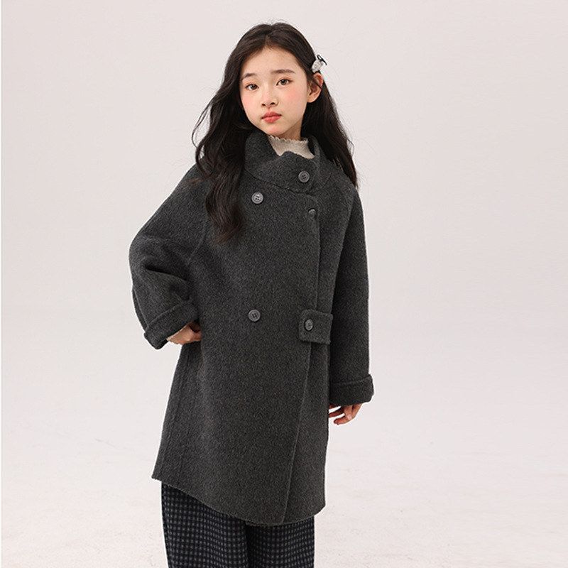 小个子儿童双面羊绒大衣小立领