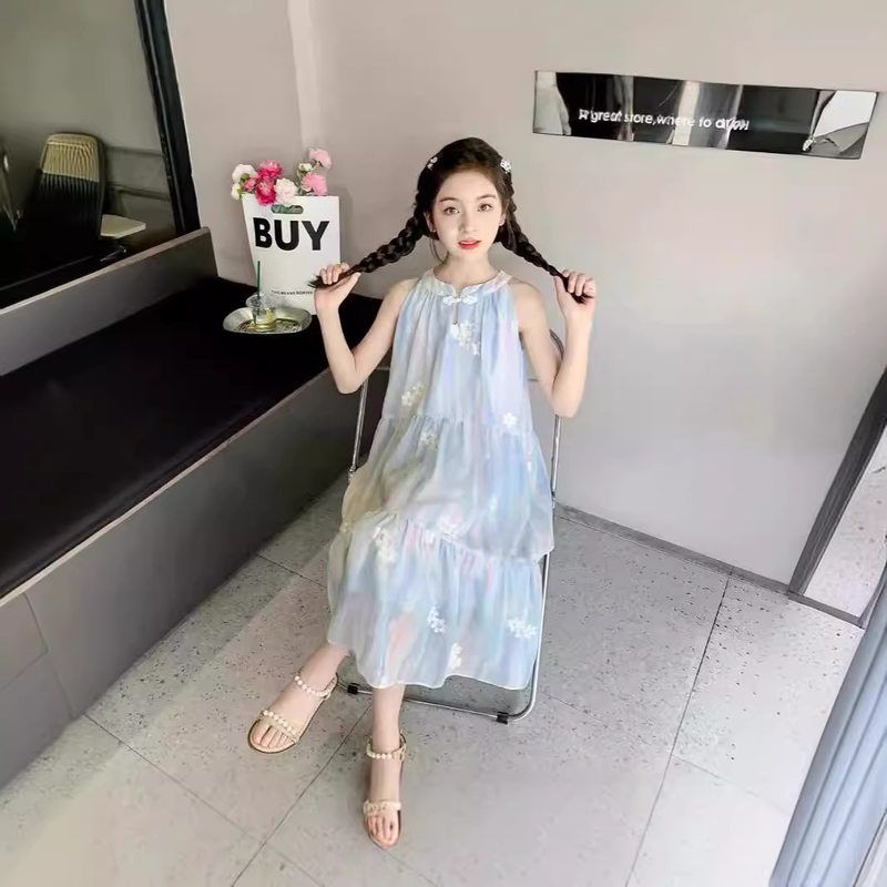 女童连衣裙夏季新款儿童洋气裙子女孩雪纺长裙海边沙滩吊带裙气质