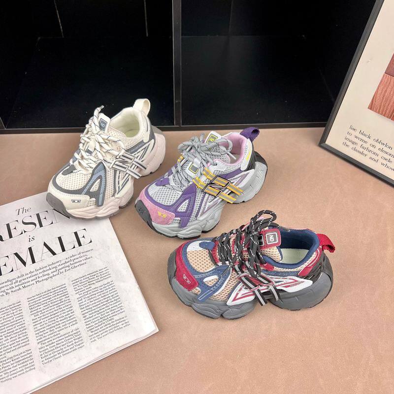 2026春季儿童老爹鞋网面透气男女童运动鞋撞色复古软底机能风童鞋