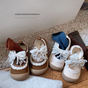 小香风蝴蝶结春款童鞋小童儿童帆布鞋玛丽珍女童公主鞋子宝宝布鞋