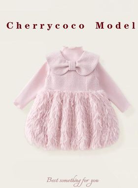 CHERRYCOCO女童连衣裙冬装新款洋气宝宝公主裙加绒套装甜美裙子