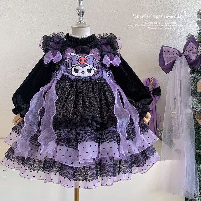 女童加绒加厚库洛米洛丽塔公主裙冬洋气连衣裙冬季儿童生日裙子