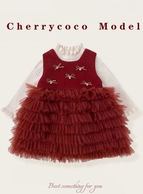 CHERRYCOCO女童套装2025秋冬新款立体蝴蝶结关公主纱裙甜美连衣裙