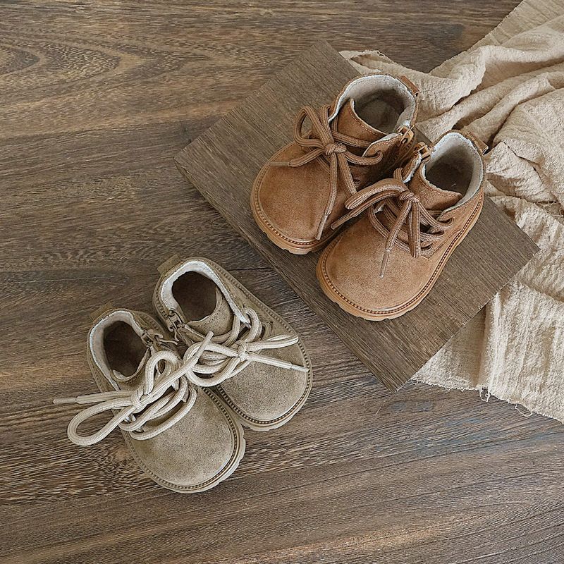 【15--26码】宝宝马丁靴秋冬季韩版复古加绒真皮童靴男女童学步鞋