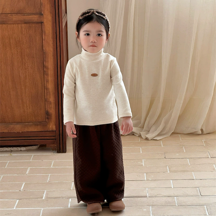 女童高领长袖打底衫秋冬保暖加绒针织衫米白色上衣
