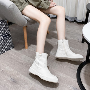 街拍单靴牛皮平底马丁靴女2025秋冬新款 短靴女平跟女靴子真皮女鞋