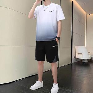 耐克顿夏季冰丝运动套装男薄款速干透气休闲圆领短袖t恤短裤跑步