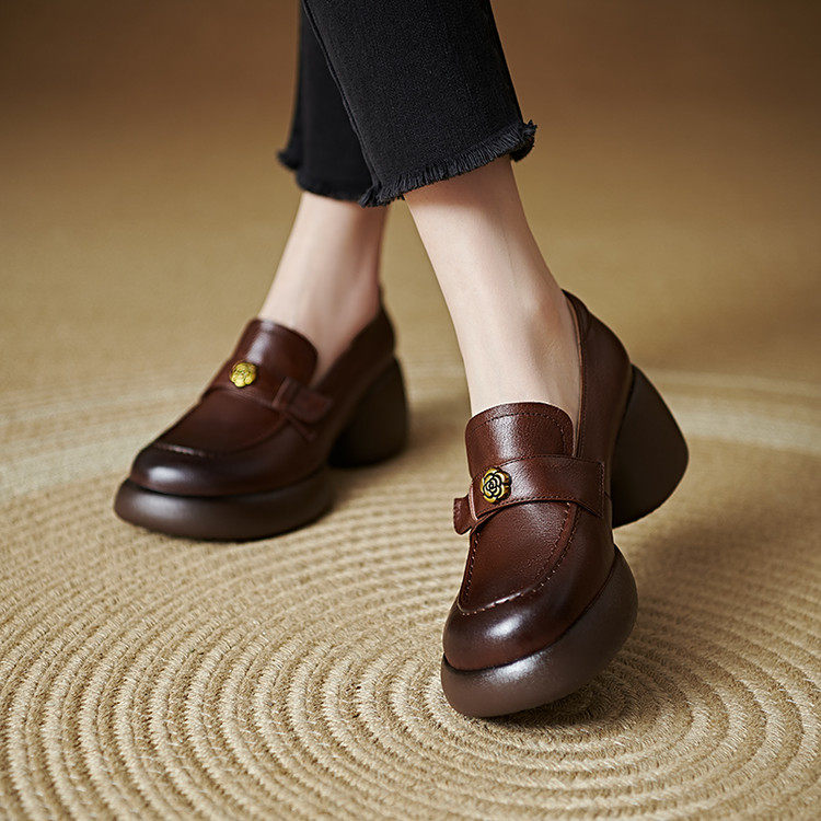 圆头厚底橡胶胶粘工艺头层猪皮乐福鞋（豆豆鞋）,女鞋,乐福鞋（豆豆鞋）,淘宝优惠券,粉丝福利购,淘宝优惠卷