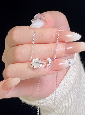 纯银和田玉郁金香项链女