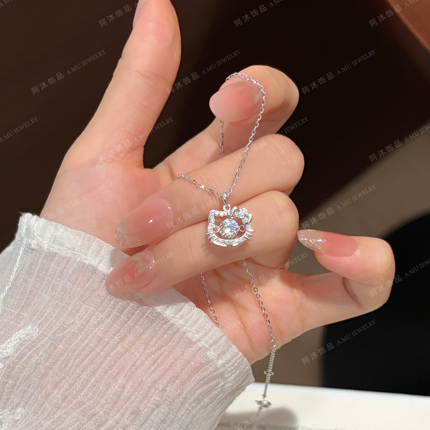 灵动猫 纯银莫桑钻项链女轻奢小众设计高级感锁骨链闺蜜生日礼物