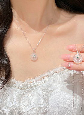 999纯银白玉髓蝴蝶平安扣项链女