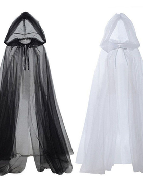 黑色网纱披风斗篷连帽成人万圣节服装女巫新娘白色化妆舞会装扮