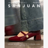 粗跟港风高跟鞋 羊皮版 法式 玛丽珍婚鞋 sanjuan三卷小皮鞋 红色单鞋