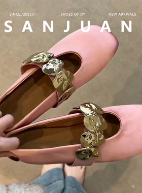 羊皮版sanjuan三卷法式内增高单鞋女粉色复古时尚玛丽珍女鞋子春