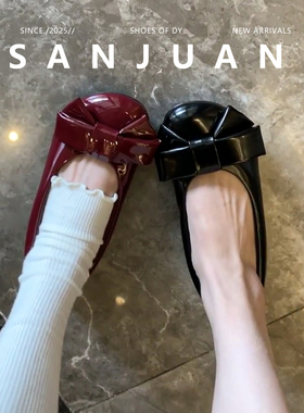 羊皮版sanjuan三卷面包甜酷平底单鞋配裙子裤袜玛丽珍女鞋子2026