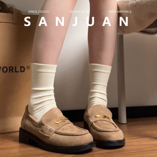 羊皮版sanjuan三卷miu系厚底小皮鞋复古学院风乐福鞋2026新款单鞋