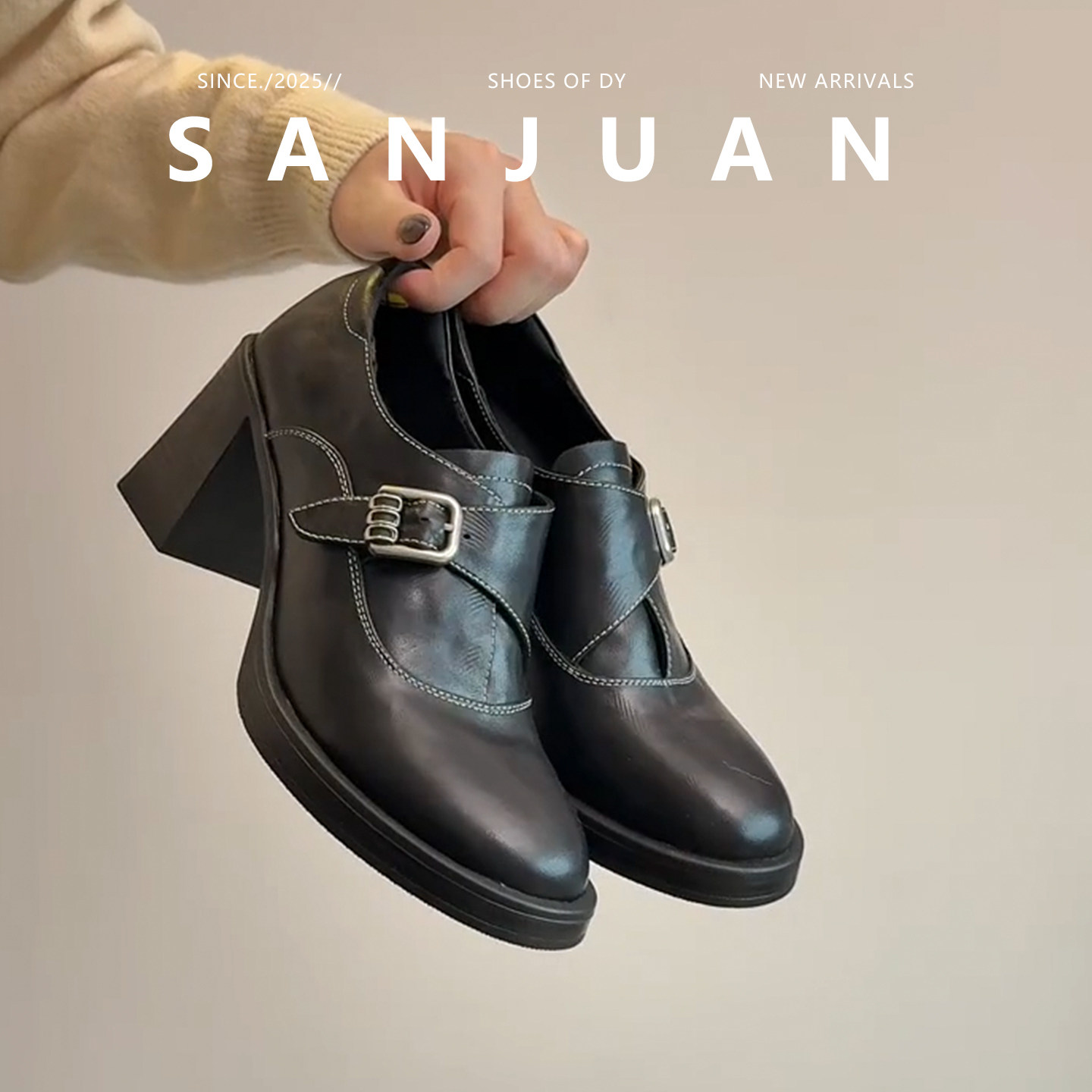 春季厚底粗跟单鞋百搭通勤松糕鞋