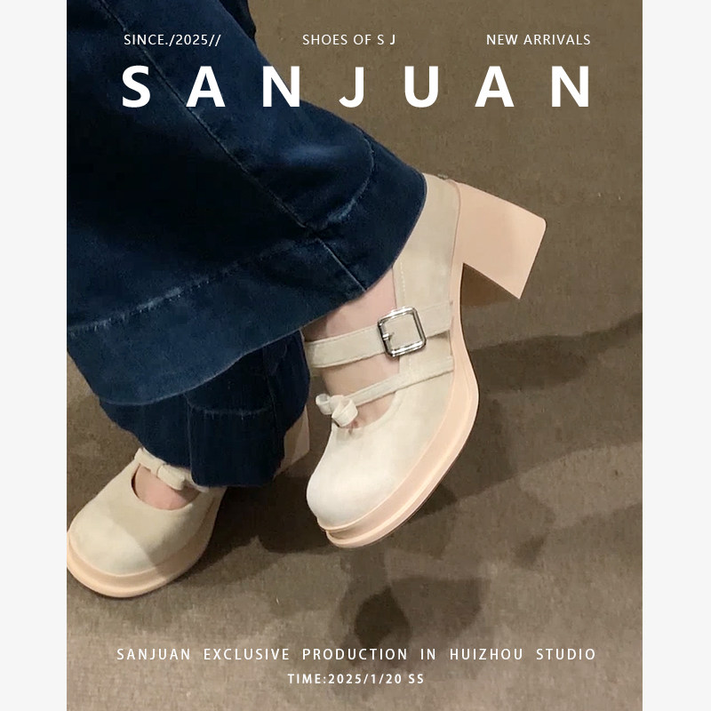 法式甜美玛丽珍温柔一字带单鞋女