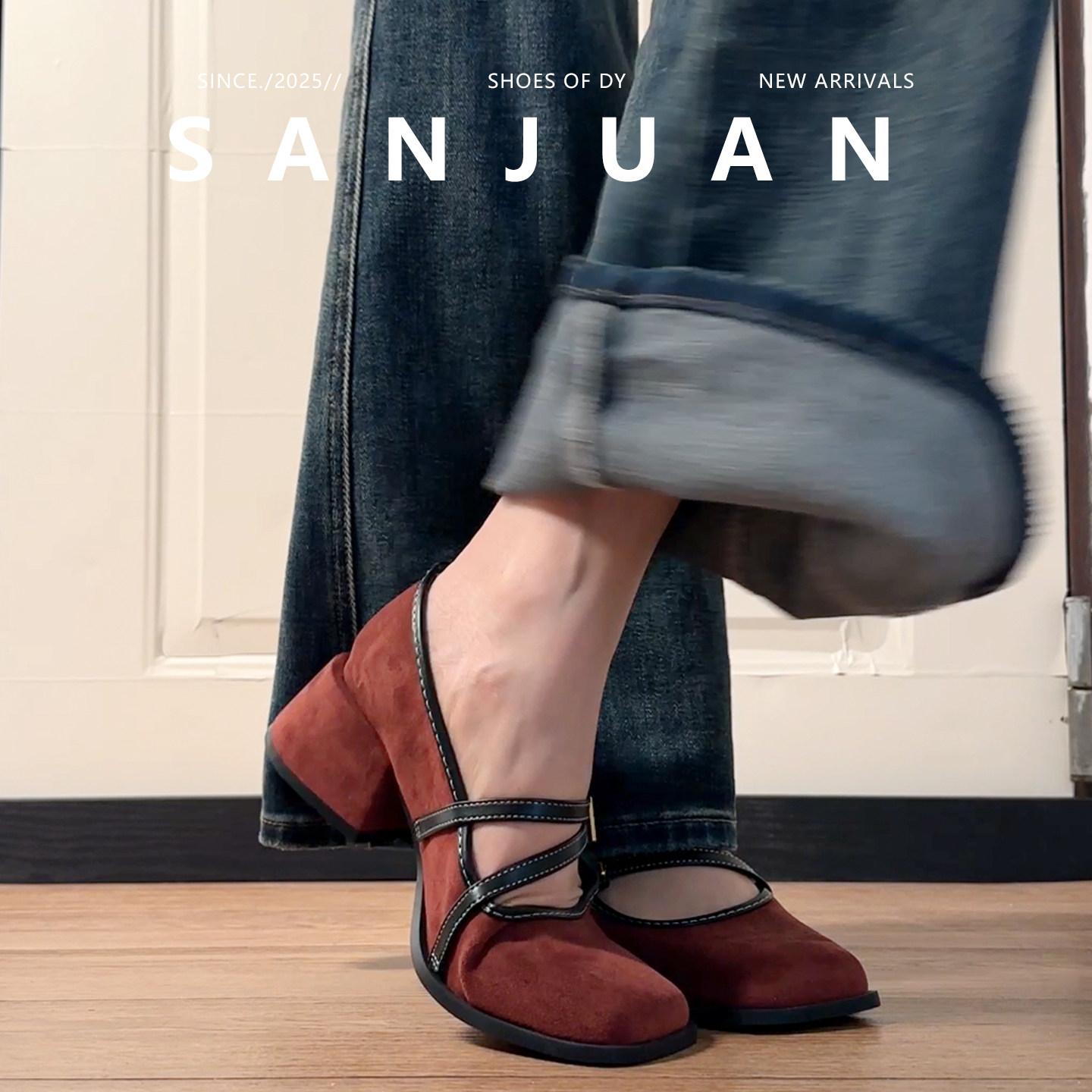 羊皮版sanjuan三卷复古方头玛丽珍女鞋厚底粗跟浅口单鞋2026鞋子