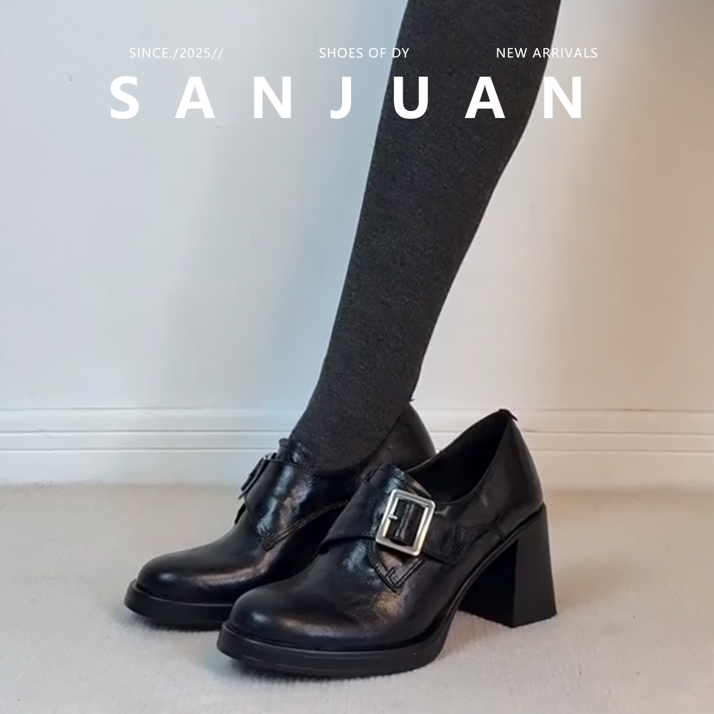 秋冬百搭黑色厚底粗跟小皮鞋