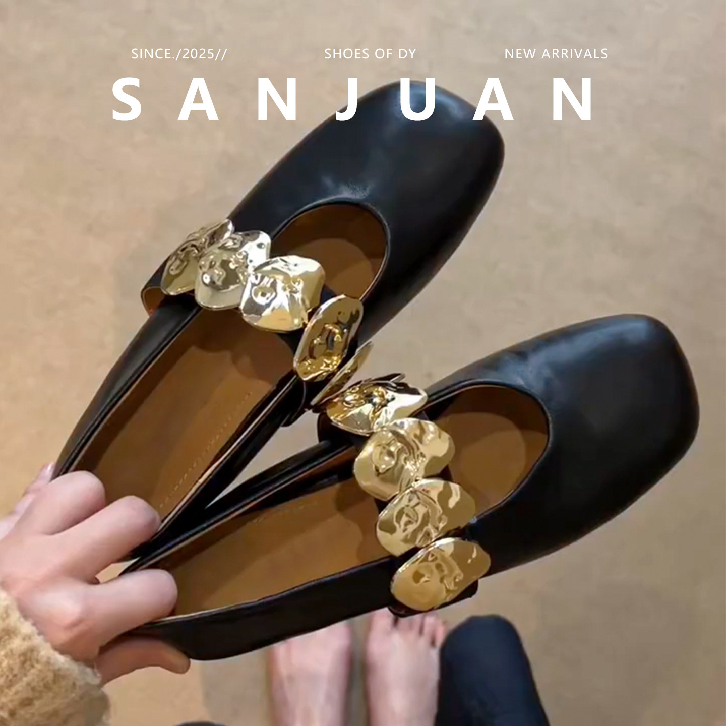 羊皮版sanjuan三卷内增高单鞋复古玛丽珍女鞋子设计感穆勒鞋春夏