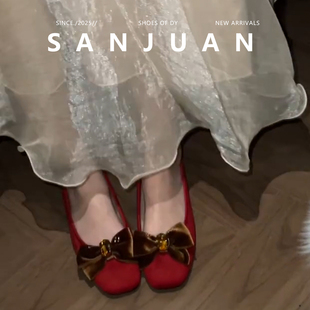 【三卷】内增高绒面法式蝴蝶结单鞋小香风配裙子一脚蹬软底芭蕾鞋