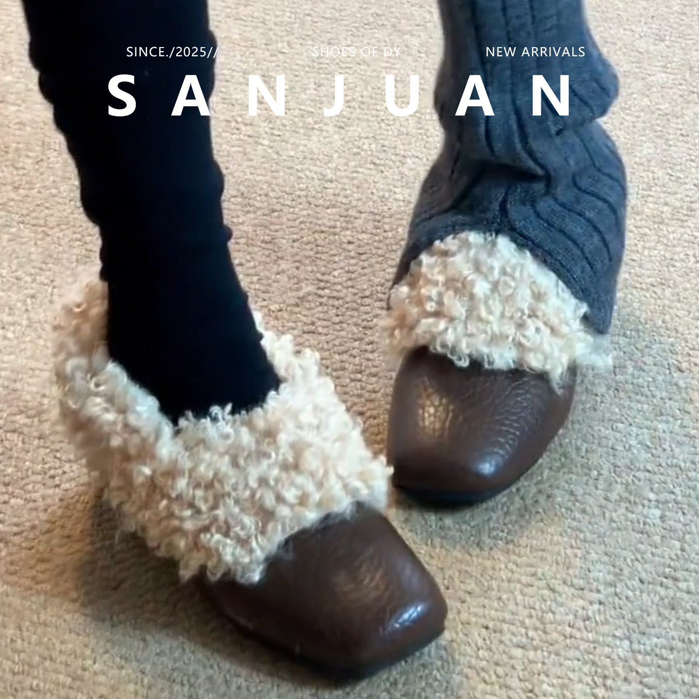 黑色/棕色秋冬百搭加绒毛毛鞋