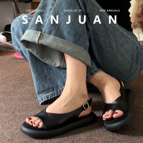 三卷气质厚底英伦风踩屎感凉鞋女