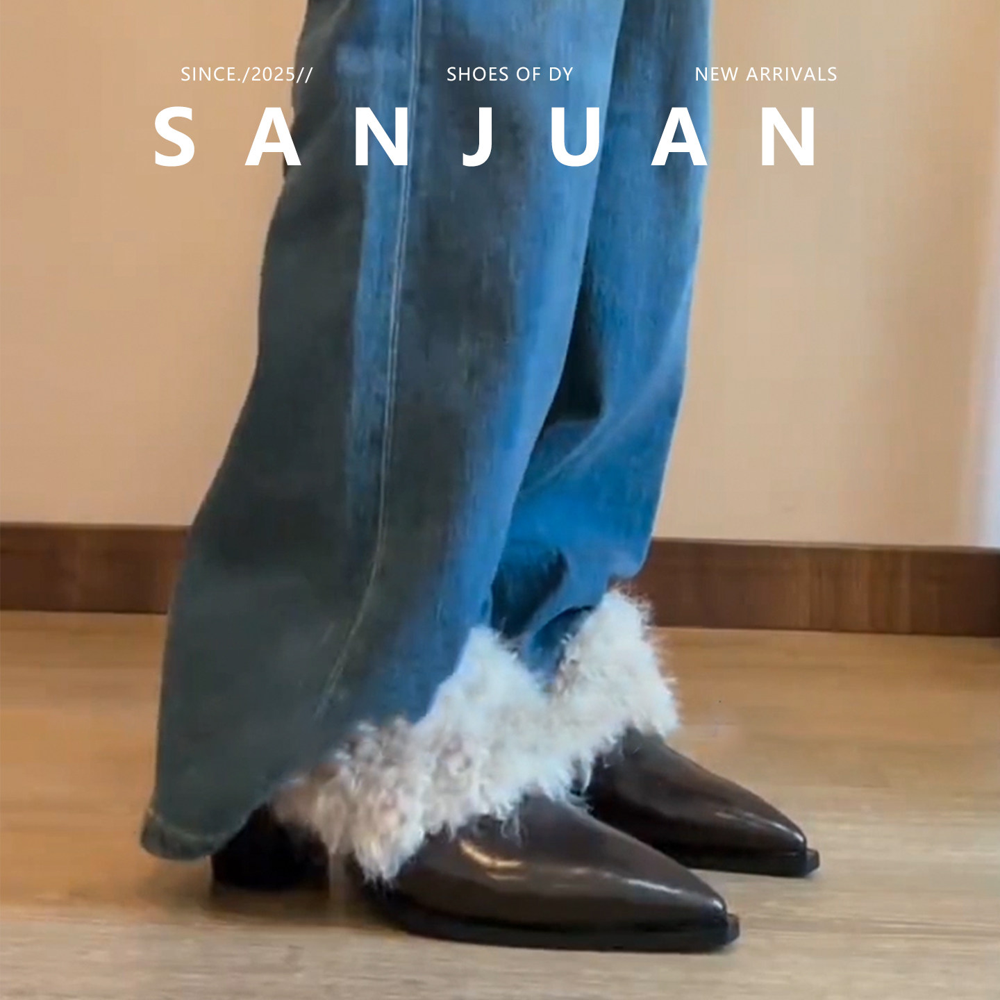 羊皮版sanjuan三卷羊羔毛毛毛鞋外穿尖头粗跟高跟鞋保暖加绒单鞋,女鞋,深口单鞋,淘宝优惠券,粉丝福利购,淘宝优惠卷