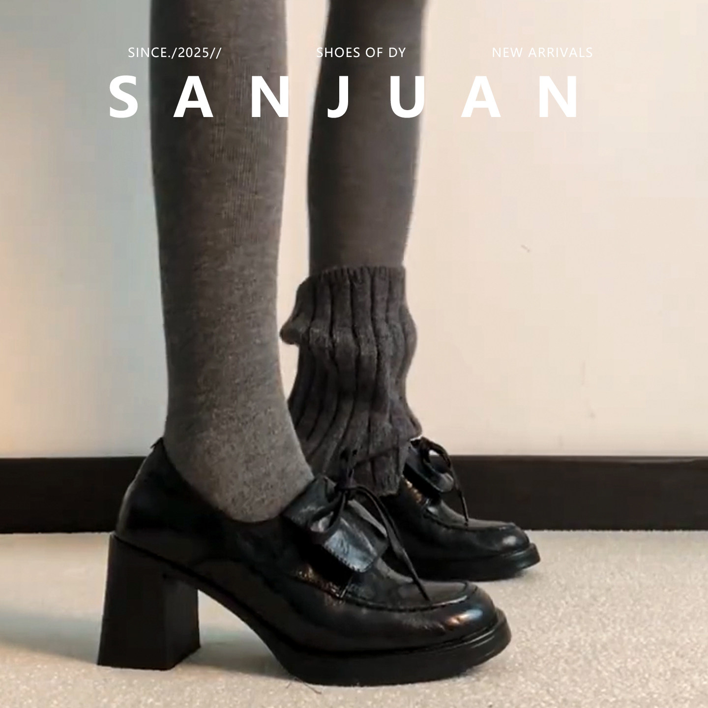 羊皮版sanjuan三卷厚底圆头小皮鞋女百搭高跟鞋学院风粗跟单鞋冬,女鞋,深口单鞋,淘宝优惠券,粉丝福利购,淘宝优惠卷