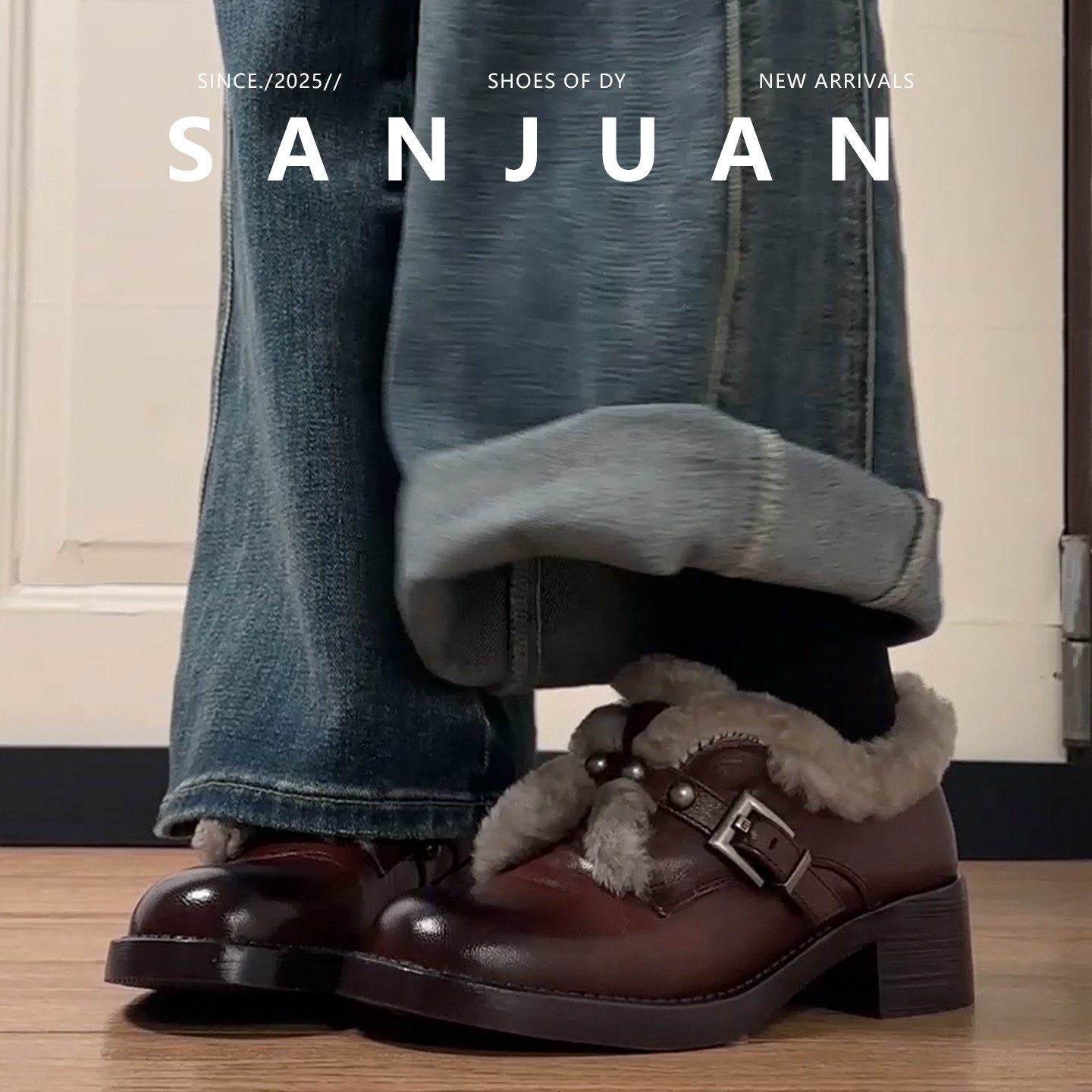 法式小个子保暖加绒女毛毛鞋外穿