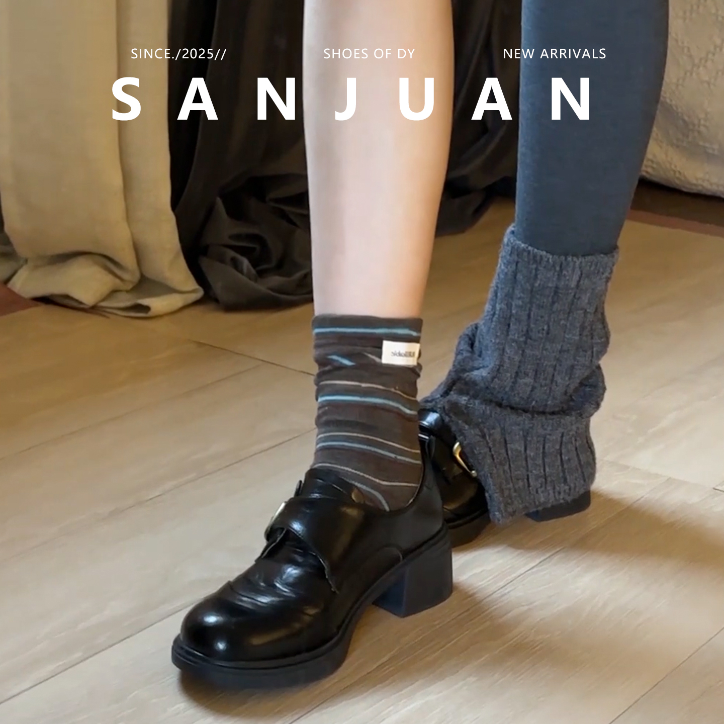 通勤百搭高跟厚底女乐福鞋小个子