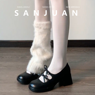 羊皮版sanjuan三卷厚底粗跟单鞋高跟鞋学院jk皮鞋复古玛丽珍女鞋
