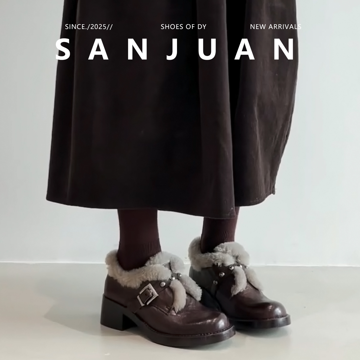 黑色/棕色甜酷厚底加绒小皮鞋