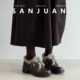三卷sanjuan加绒毛毛鞋 厚底粗跟小皮鞋 女法式 学院一英伦脚蹬单鞋