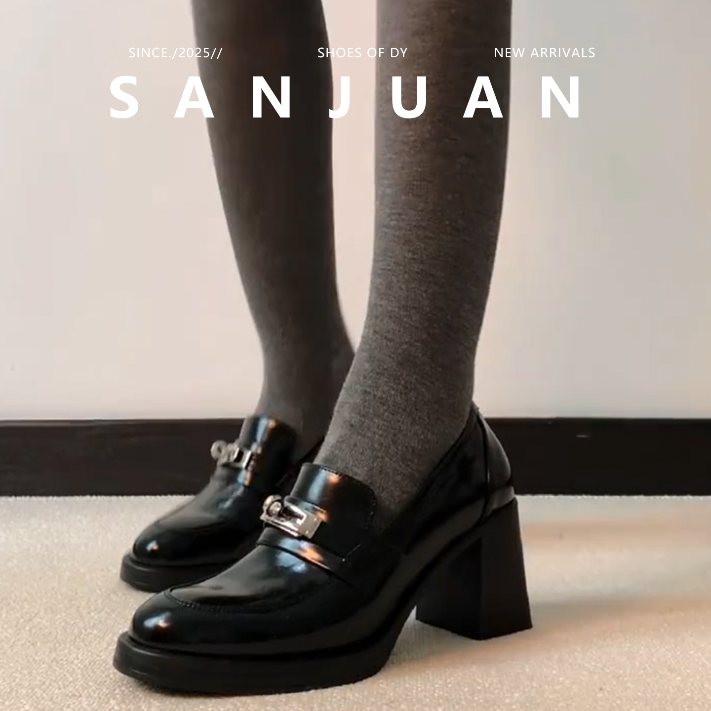 秋冬矮子乐锁扣圆头日常百搭单鞋