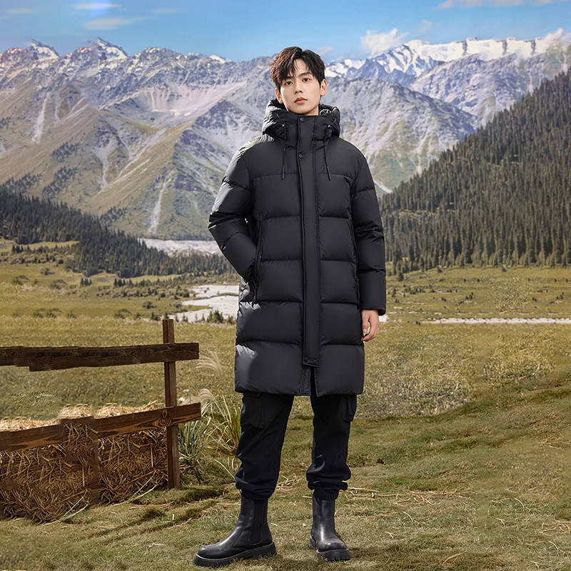 Romon/罗蒙男士中长款连帽羽绒服新款情侣款保暖外套LM-9186