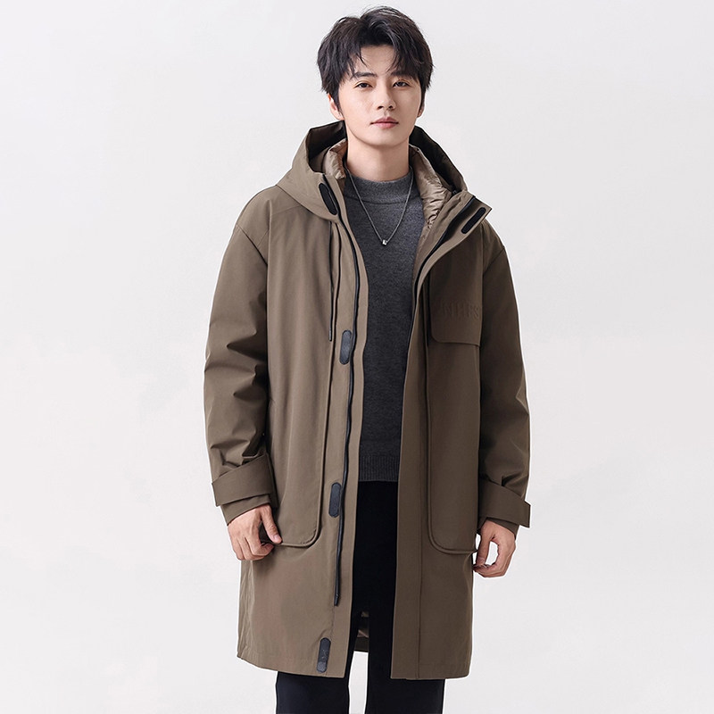 Romon/罗蒙男士中长款连帽羽绒服新款情侣款保暖外套LM-9187