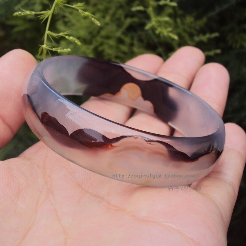 现货巴西纯天然高冰紫底冰透俏色玛瑙手镯冰透百搭半宝石女款54mm