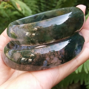 60mm 印度原矿天然原色无烧绿水草玛瑙手镯手环镯子56 玛瑙说