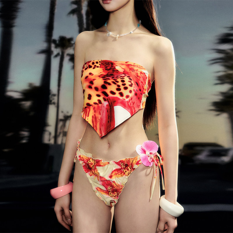 罗卡艺2025新款夏日海岛印花度假氛围性感显瘦肚兜比基尼泳衣女